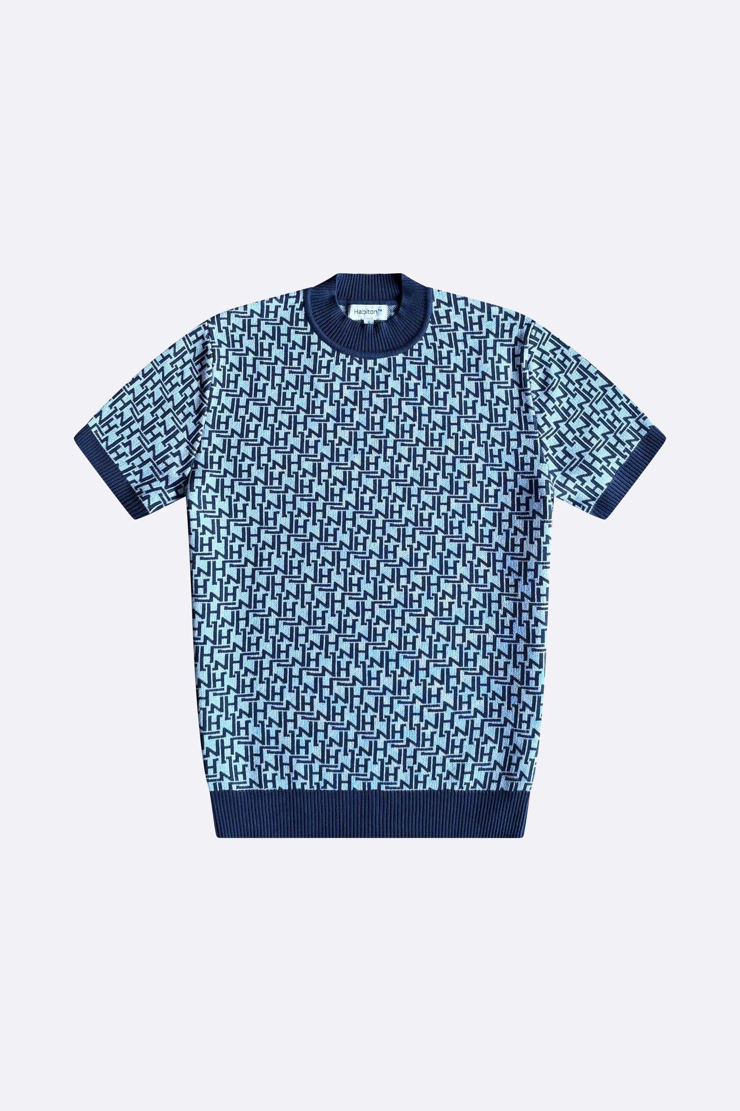 Blue Monogram Knitted fabric , cotton,looking stylish is a primary focus